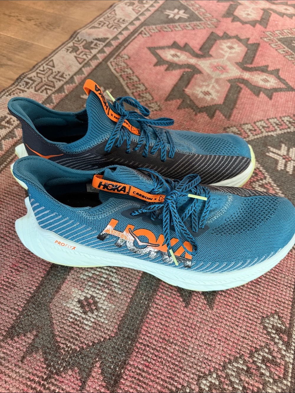 Hoka Men's Teal Blue with Orange Accents Athletic Shoes